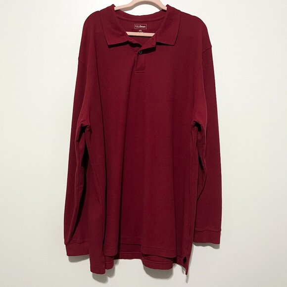 LL Bean Mens Double L Long Sleeve Polo Size XXL Tall Red Maroon Preppy Heritage - Picture 1 of 6